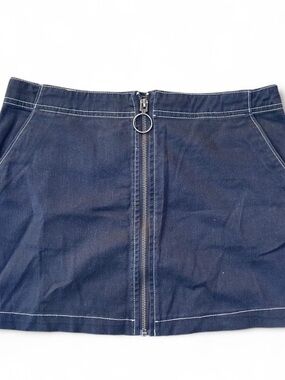 Volcom Navy Mini Skirt with White Contrast Stitching and Front Zipper